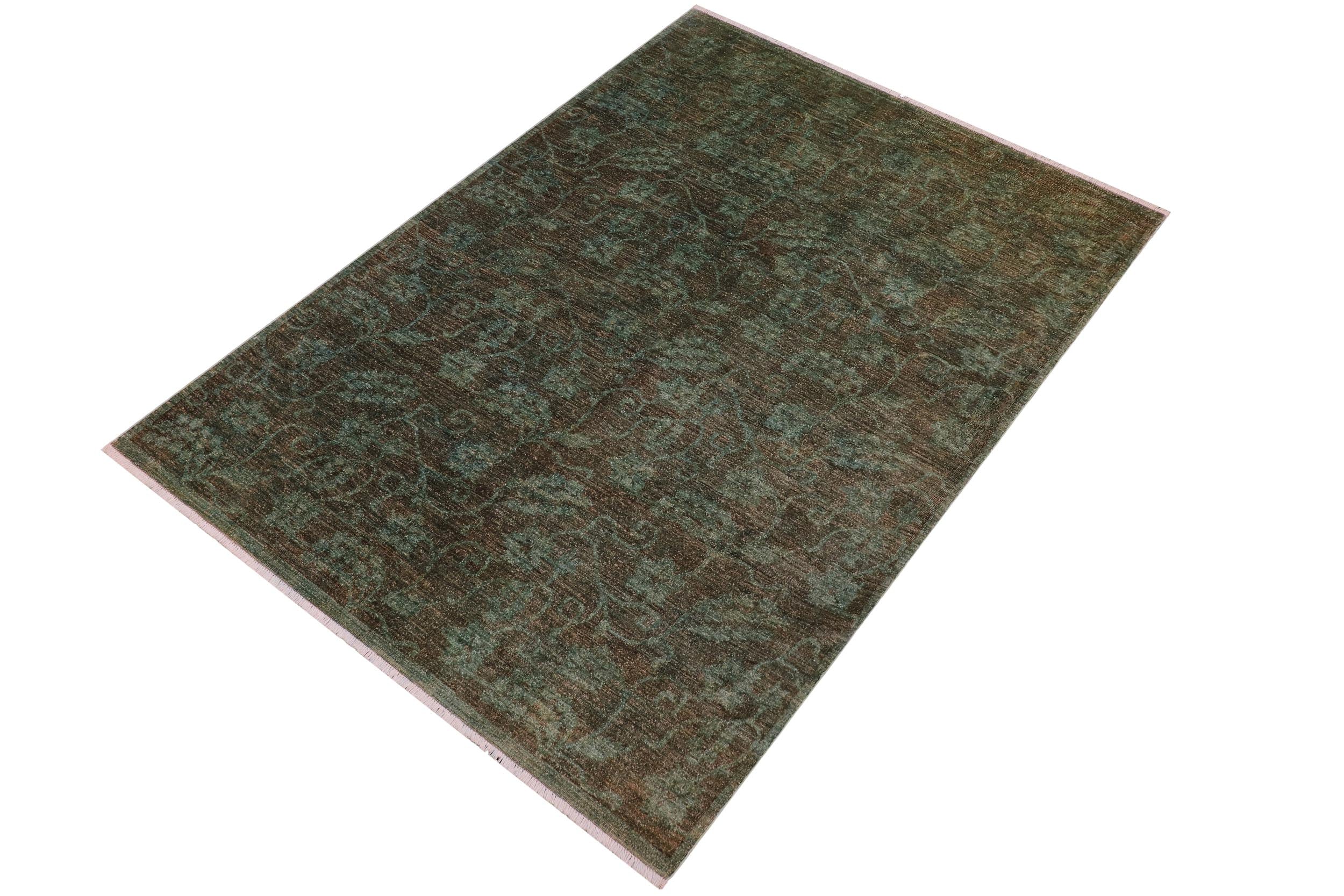 handmade Over Dyed Over Dyed Green Green Hand Knotted RECTANGLE 100% WOOL area rug 6' x 7'