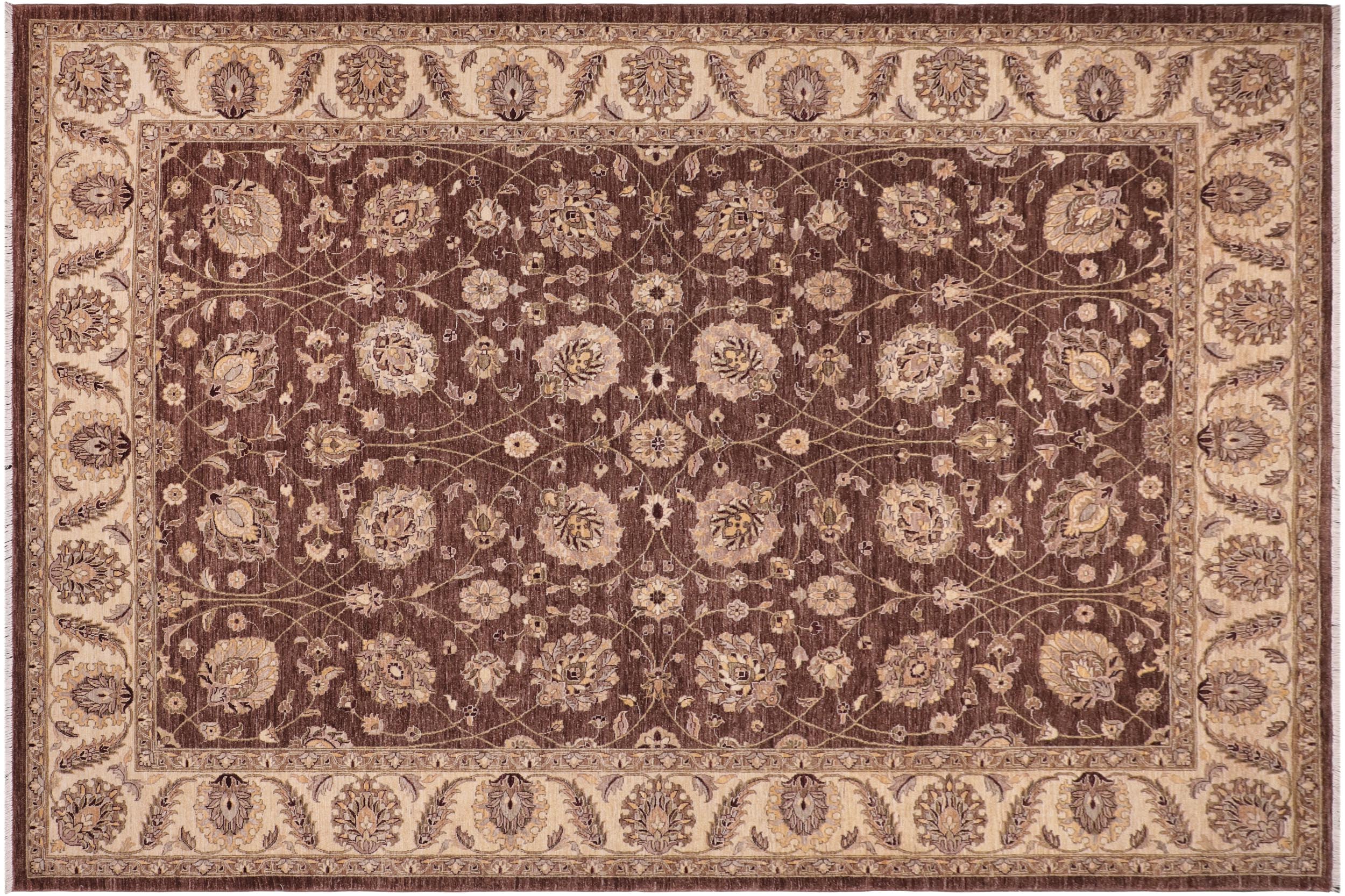 handmade Transitional Kafkaz Brown Beige Hand Knotted RECTANGLE 100% WOOL area rug 9' x 12'