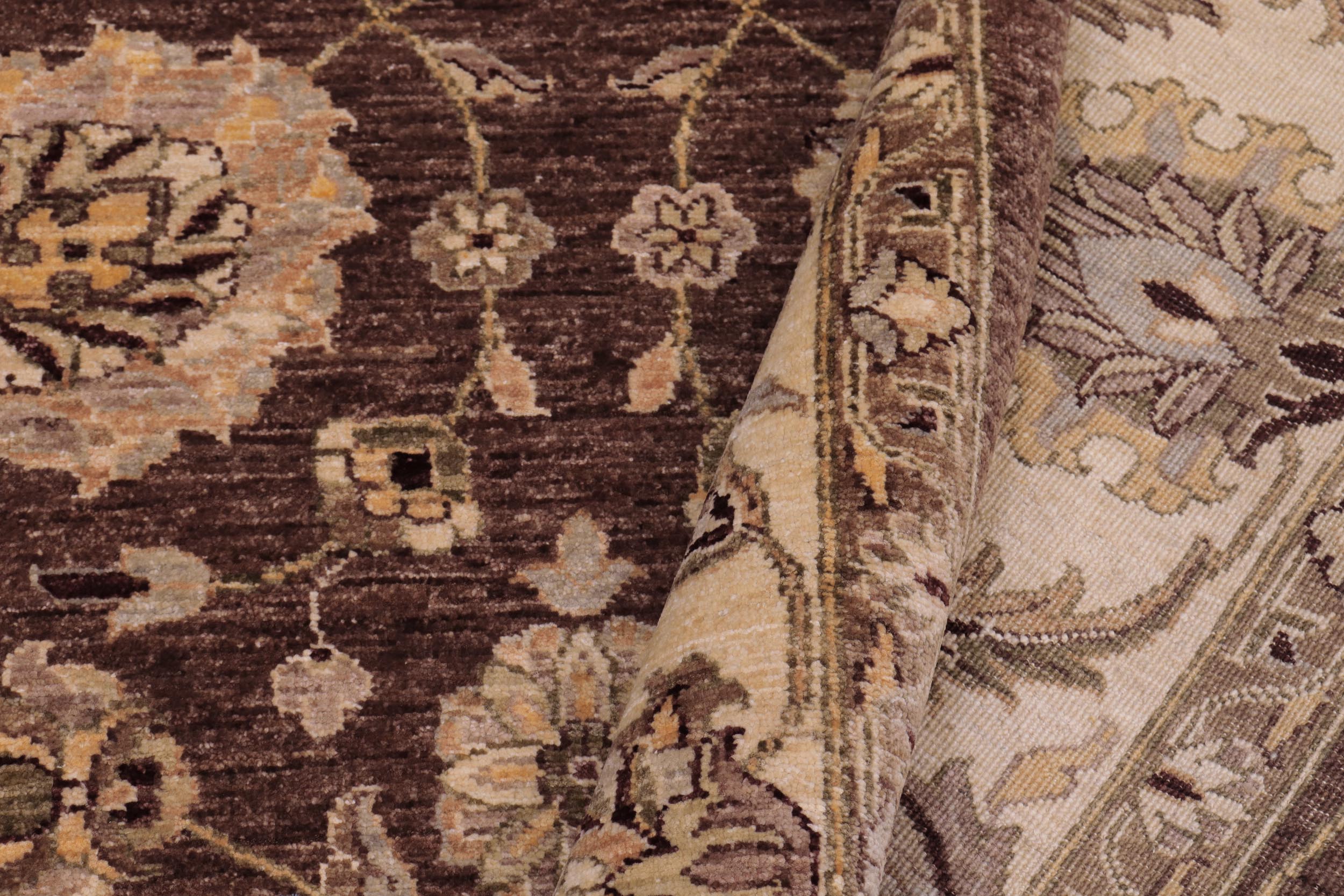 handmade Transitional Kafkaz Brown Beige Hand Knotted RECTANGLE 100% WOOL area rug 9' x 12'