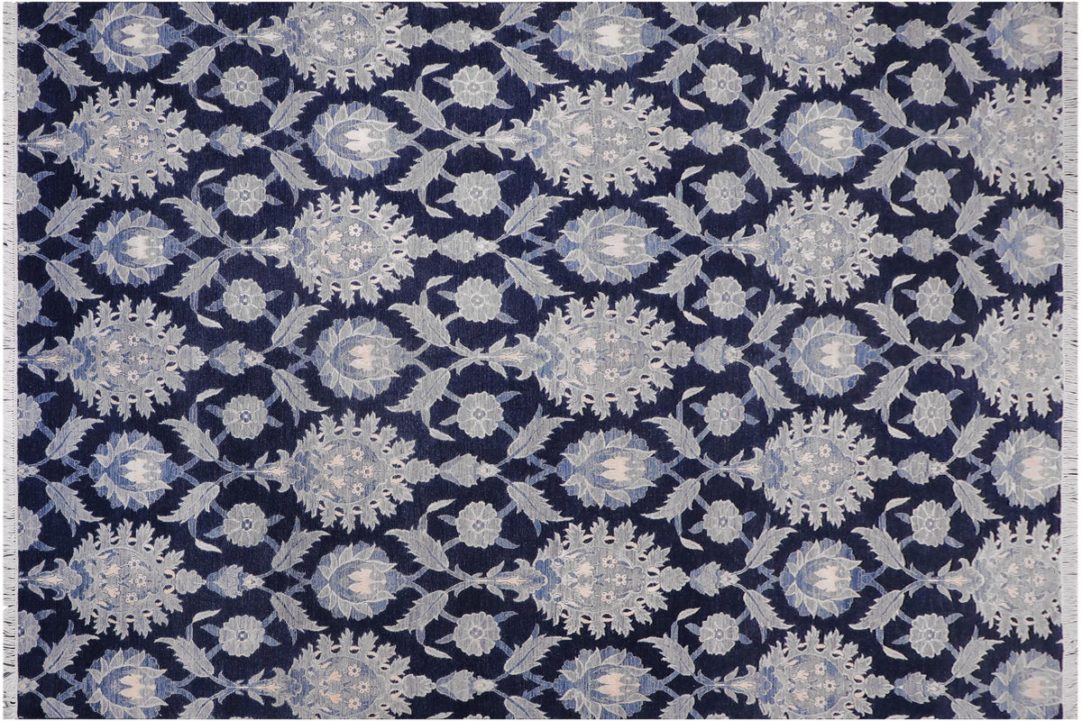 handmade Modern Kafkaz Lt. Blue Blue Hand Knotted RECTANGLE WOOL&SILK area rug 10' x 14'