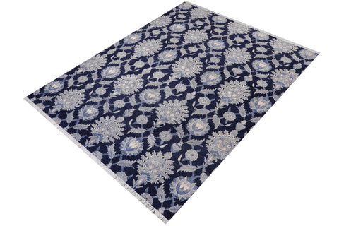 handmade Modern Kafkaz Lt. Blue Blue Hand Knotted RECTANGLE WOOL&SILK area rug 10' x 14'