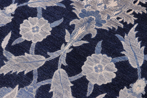 handmade Modern Kafkaz Lt. Blue Blue Hand Knotted RECTANGLE WOOL&SILK area rug 10' x 14'
