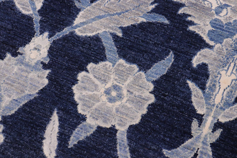 handmade Modern Kafkaz Lt. Blue Blue Hand Knotted RECTANGLE WOOL&SILK area rug 10' x 14'