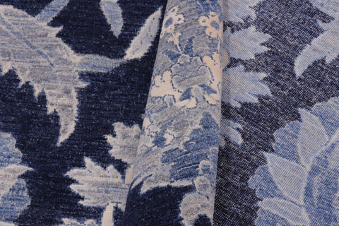 handmade Modern Kafkaz Lt. Blue Blue Hand Knotted RECTANGLE WOOL&SILK area rug 10' x 14'