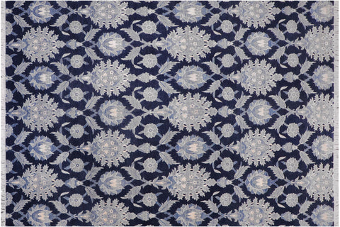 handmade Modern Kafkaz Lt. Blue Blue Hand Knotted RECTANGLE WOOL&SILK area rug 10' x 14'