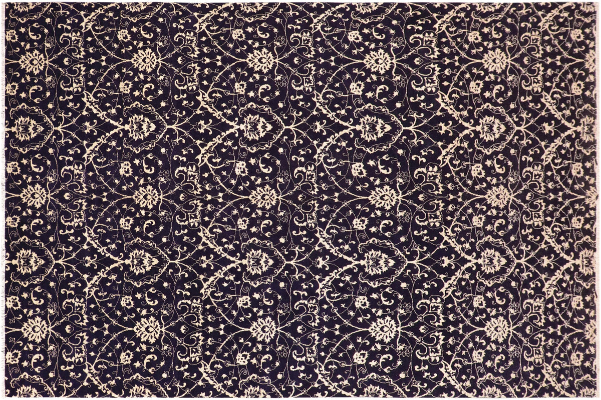 handmade Modern Kafkaz Blue Beige Hand Knotted RECTANGLE 100% WOOL area rug 10' x 15'