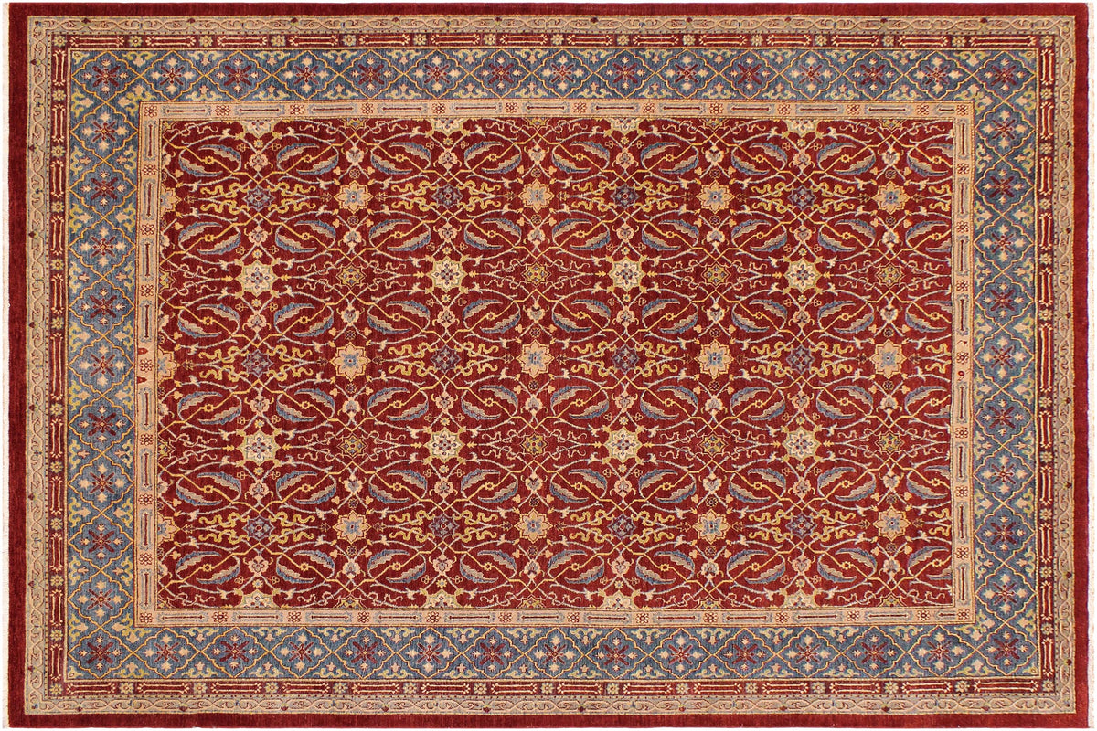 handmade Transitional Kafkaz Red Blue Hand Knotted RECTANGLE 100% WOOL area rug 9' x 11'