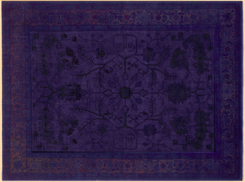 handmade Over Dyed Over Dyed Blue Blue Hand Knotted RECTANGLE 100% WOOL area rug 9' x 11'