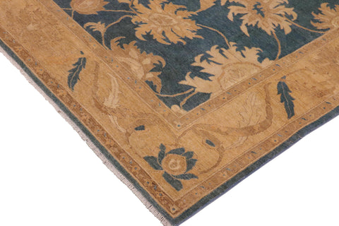 handmade Transitional Kafkaz Blue Gold Hand Knotted RECTANGLE 100% WOOL area rug 10' x 14'