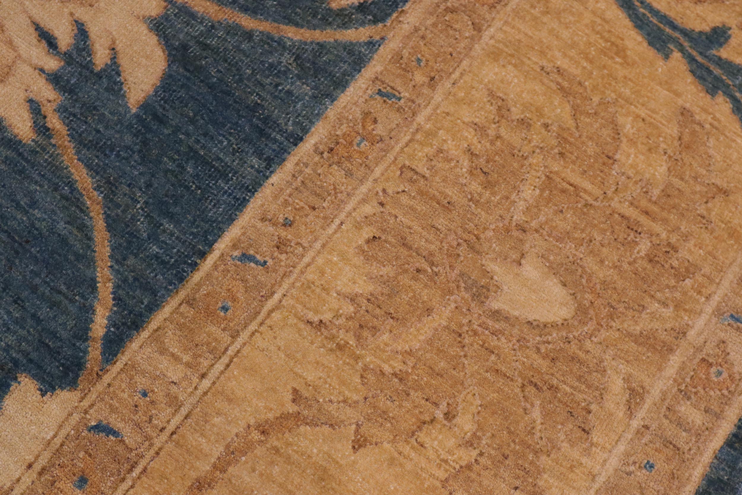 handmade Transitional Kafkaz Blue Gold Hand Knotted RECTANGLE 100% WOOL area rug 10' x 14'