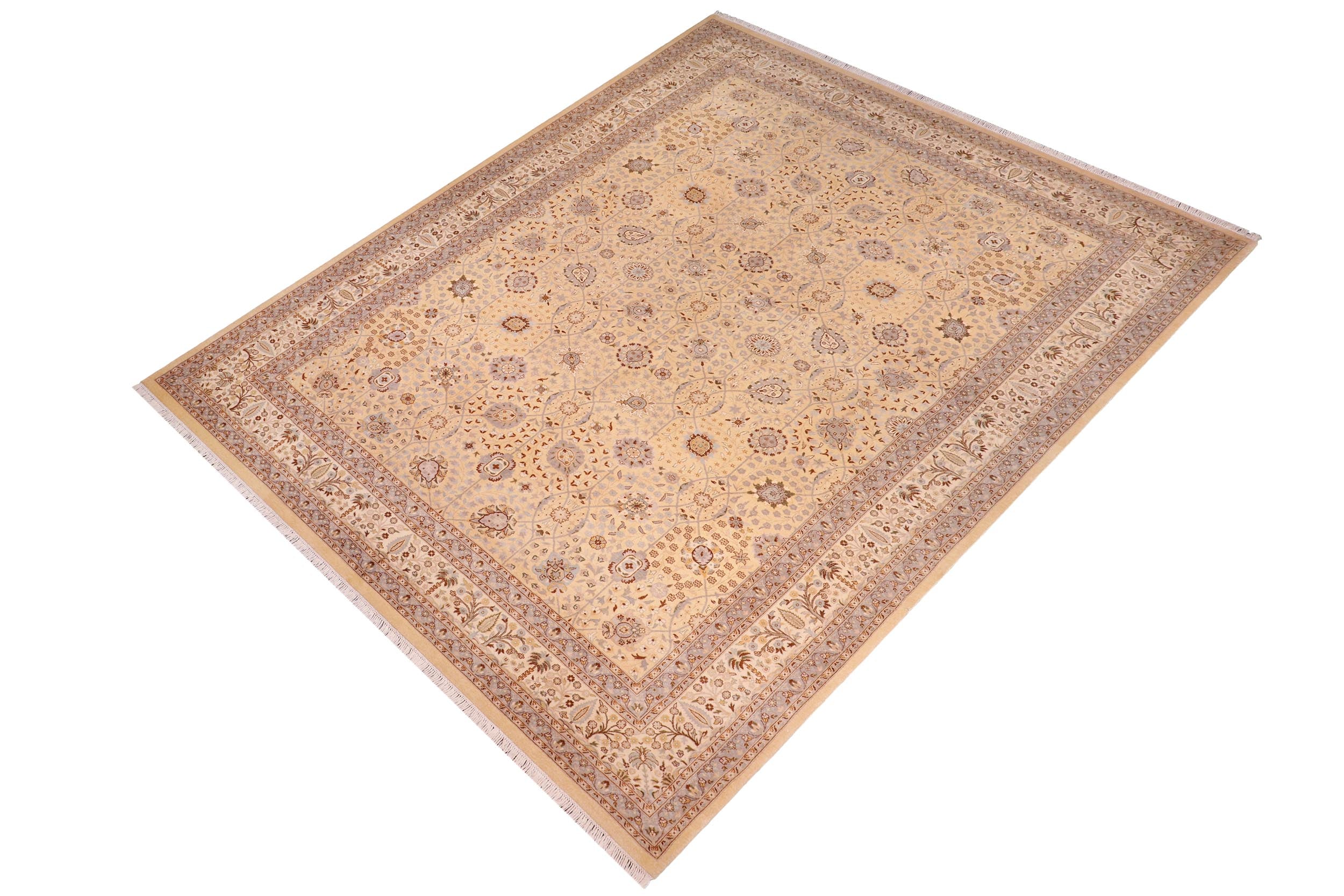 handmade Transitional  Lt. Gold Lt. Gold Hand Knotted RECTANGLE 100% WOOL area rug 10' x 15'