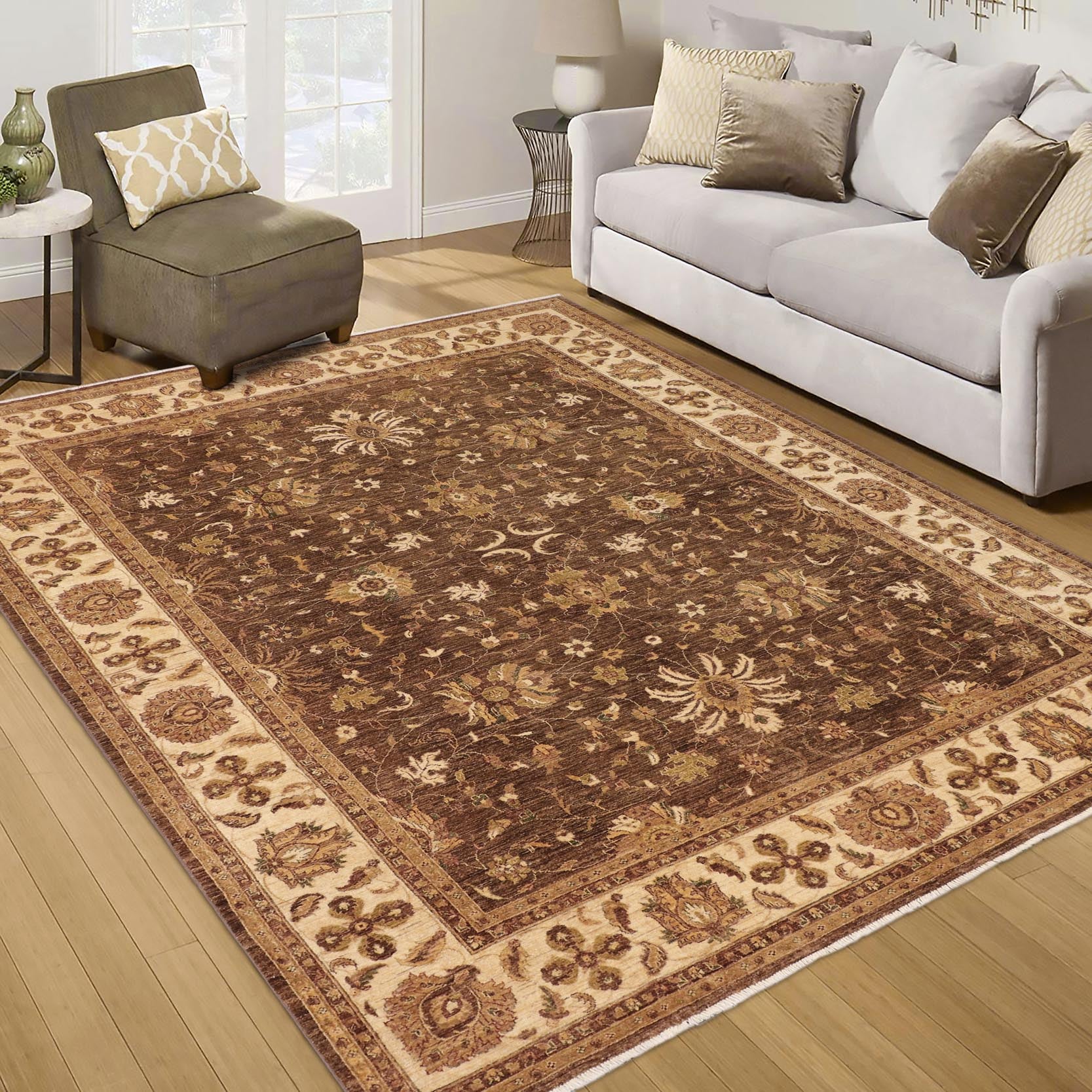 handmade Traditional Kafkaz Brown Beige Hand Knotted RECTANGLE 100% WOOL area rug 9x12