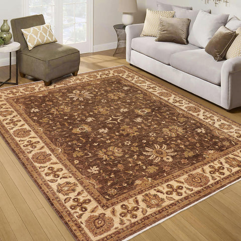 handmade Traditional Kafkaz Brown Beige Hand Knotted RECTANGLE 100% WOOL area rug 9x12