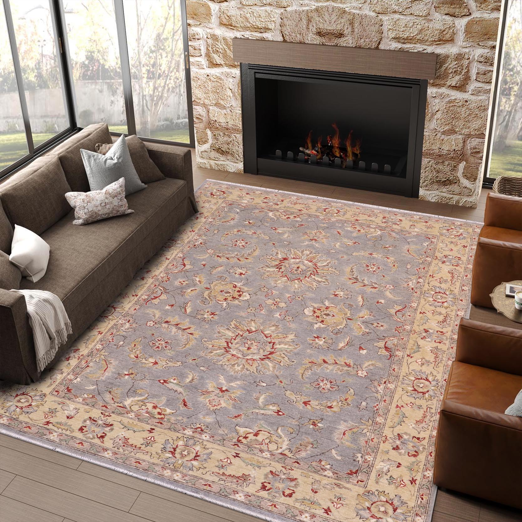 handmade Traditional Kafkaz Lt. Gray Blue Hand Knotted RECTANGLE 100% WOOL area rug 5x8