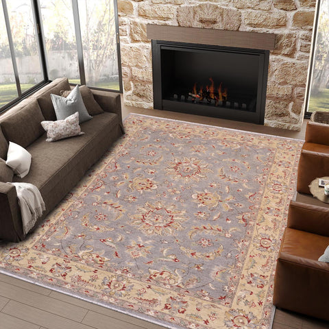 handmade Traditional Kafkaz Lt. Gray Blue Hand Knotted RECTANGLE 100% WOOL area rug 5x8