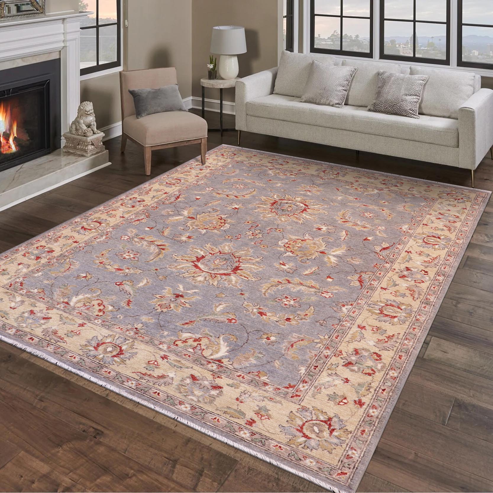 handmade Traditional Kafkaz Lt. Gray Gold Hand Knotted RECTANGLE 100% WOOL area rug 5x7