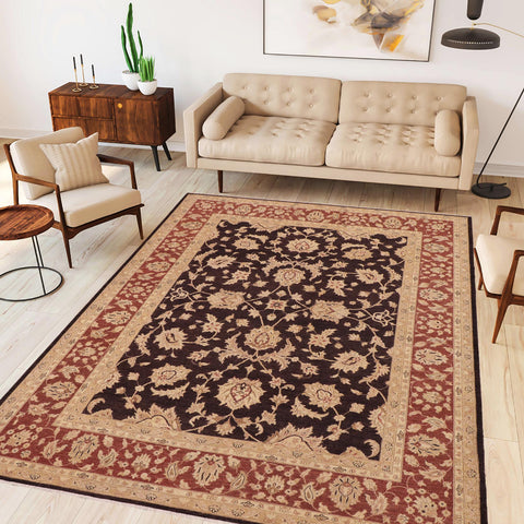 handmade Transitional Kafkaz Aubergine Dull Orange Hand Knotted RECTANGLE 100% WOOL area rug 9' x 12'