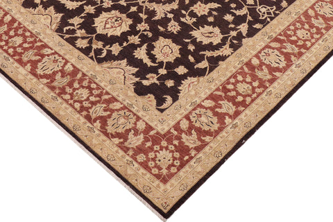 handmade Transitional Kafkaz Aubergine Dull Orange Hand Knotted RECTANGLE 100% WOOL area rug 9' x 12'