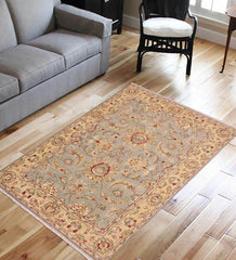 handmade Traditional  Gray Blue Hand Knotted RECTANGLE 100% WOOL area rug 4X6