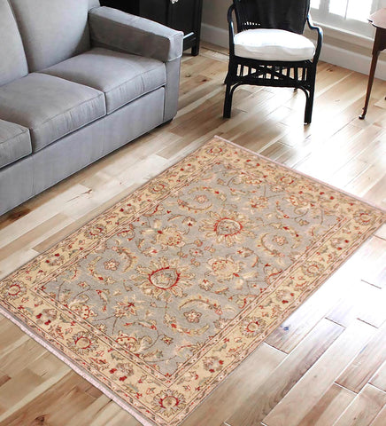 handmade Traditional Kafkaz Gray Blue Hand Knotted RECTANGLE 100% WOOL area rug 4x6