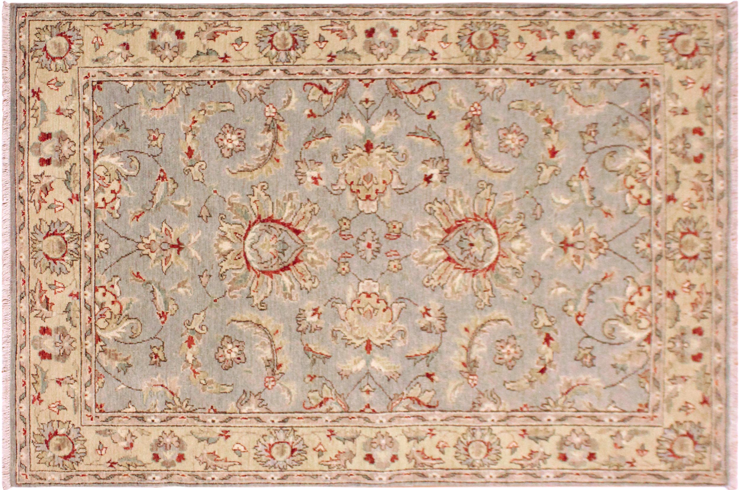 handmade Traditional Kafkaz Gray Blue Hand Knotted RECTANGLE 100% WOOL area rug 4x6