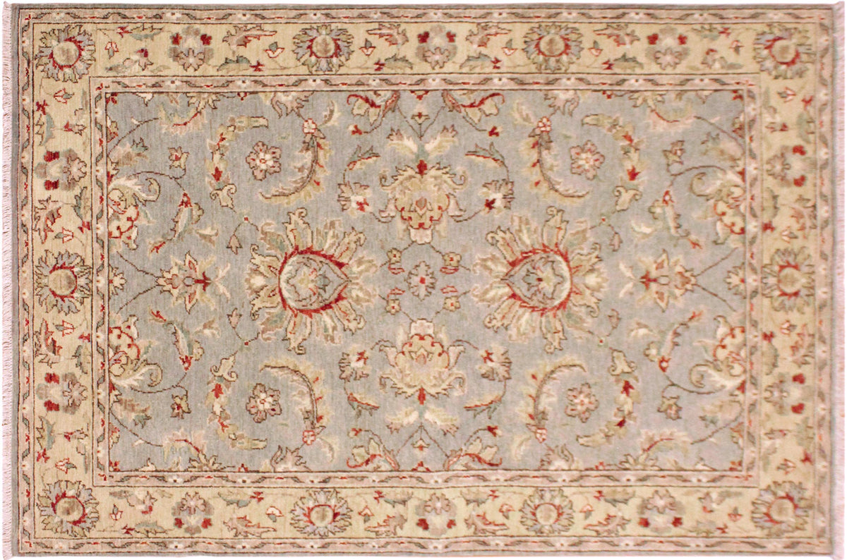 handmade Traditional Kafkaz Gray Blue Hand Knotted RECTANGLE 100% WOOL area rug 4x6