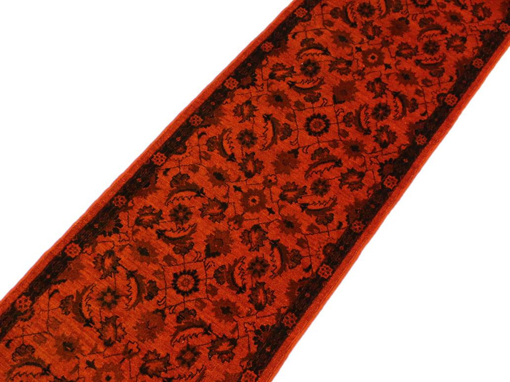 handmade Over Dyed Over Dyed Orange Black Hand Knotted RUNNER 100% WOOL area rug 3x12