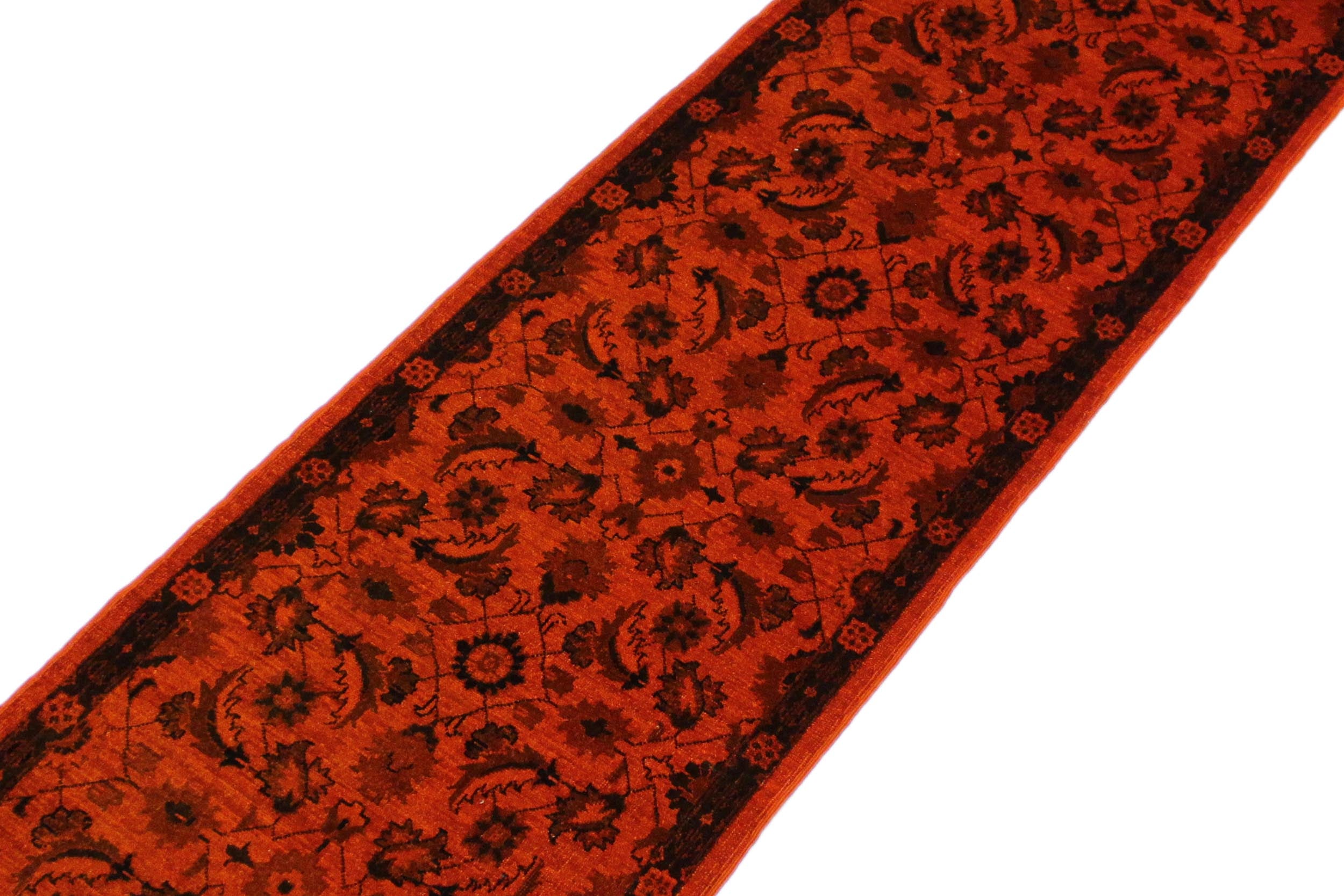 handmade Over Dyed Over Dyed Orange Black Hand Knotted RUNNER 100% WOOL area rug 3' x 12'