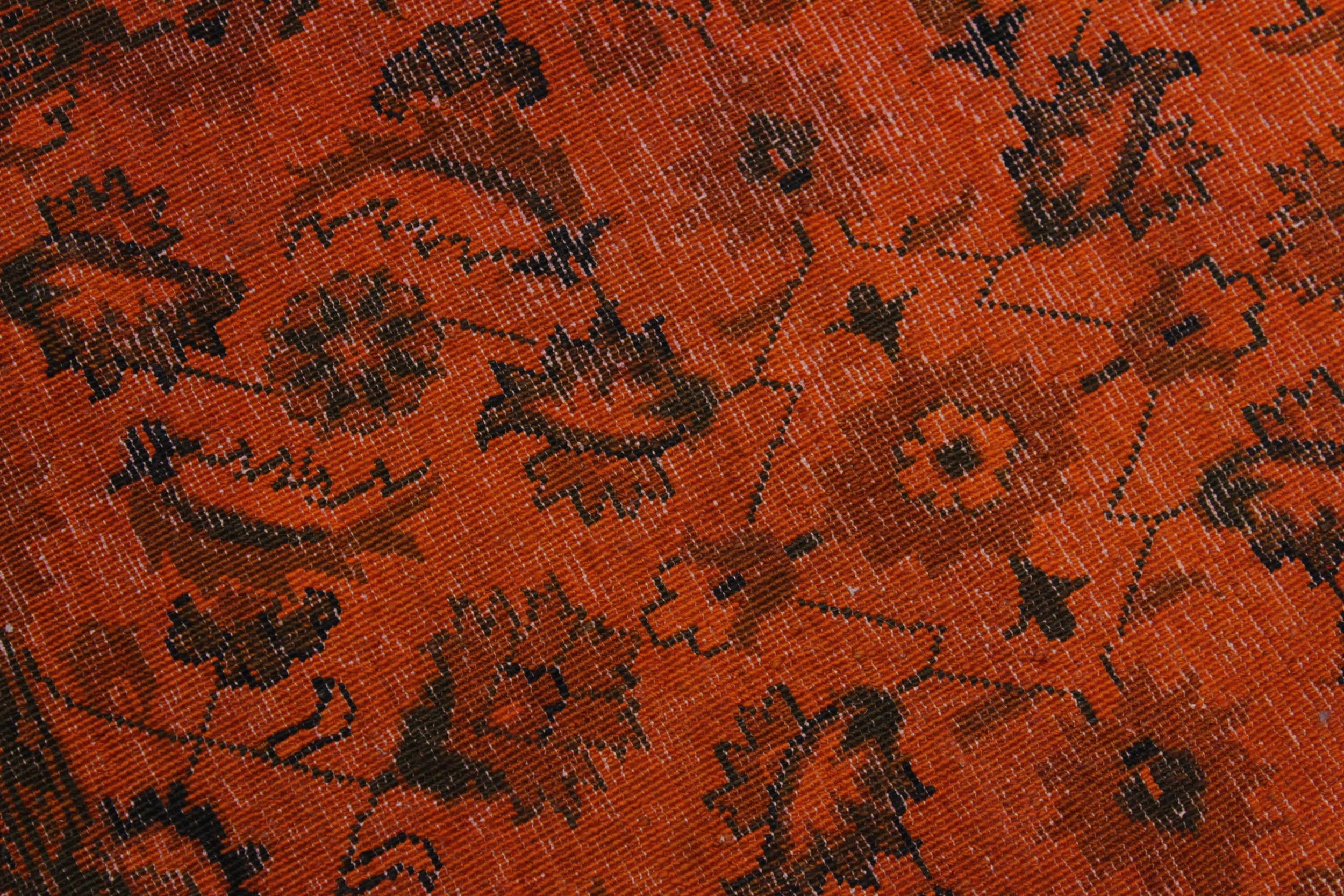 handmade Over Dyed Over Dyed Orange Black Hand Knotted RUNNER 100% WOOL area rug 3' x 12'