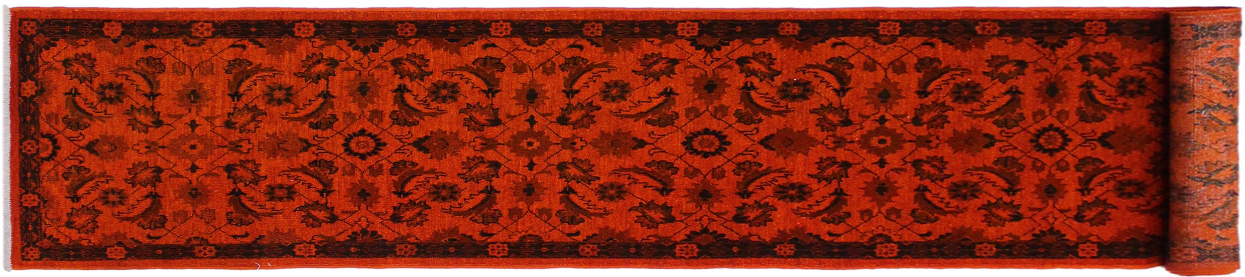 handmade Over Dyed Over Dyed Orange Black Hand Knotted RUNNER 100% WOOL area rug 3' x 12'