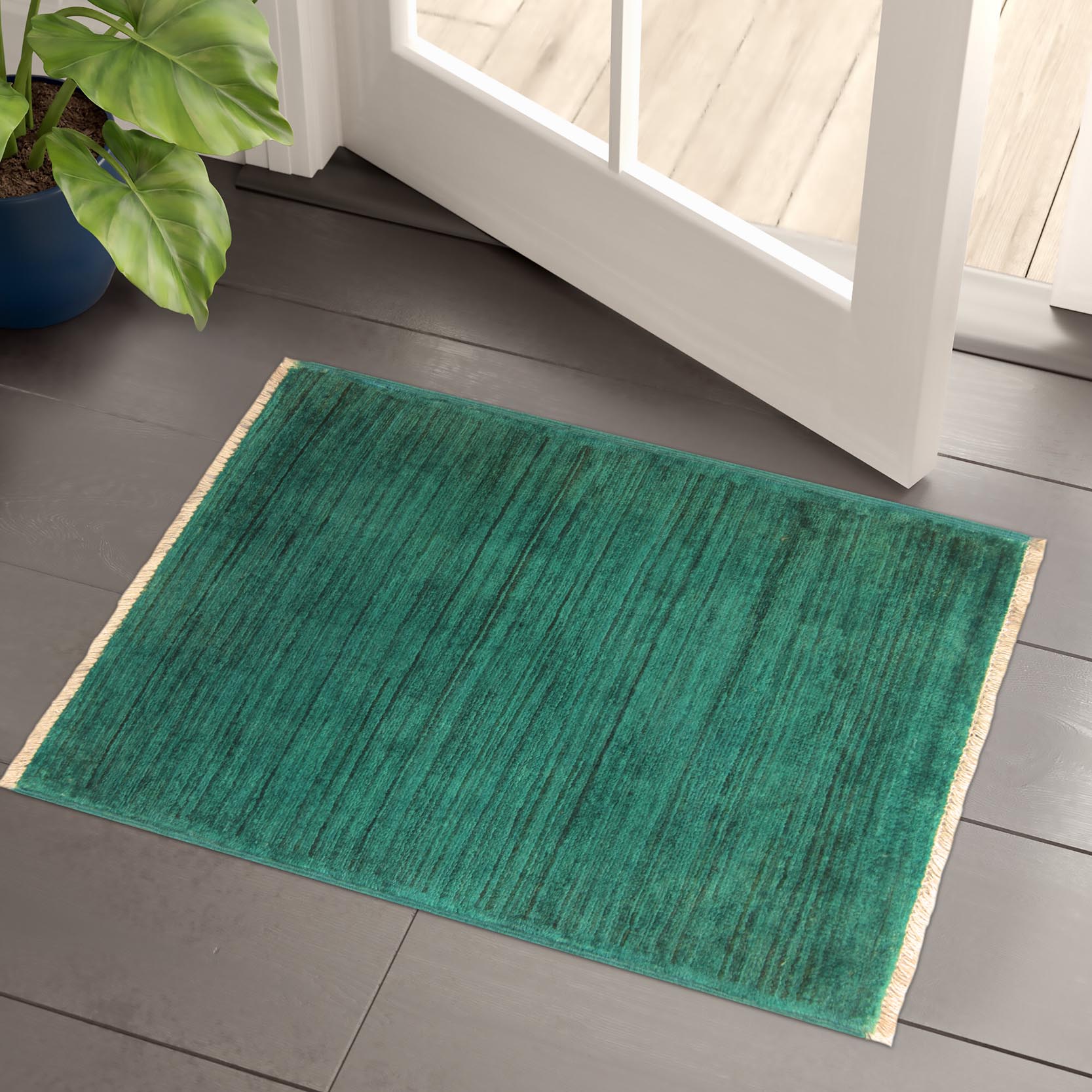 handmade Over Dyed Over Dyed Green Green Hand Knotted RECTANGLE 100% WOOL area rug 2' x 3'