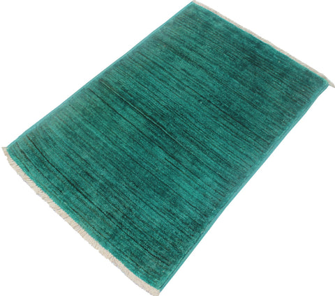 handmade Over Dyed Over Dyed Green Green Hand Knotted RECTANGLE 100% WOOL area rug 2' x 3'
