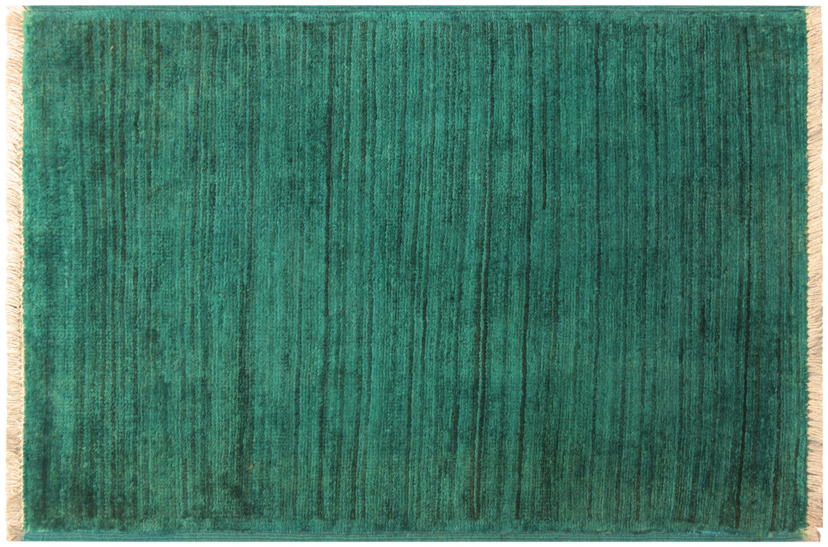 handmade Over Dyed Over Dyed Green Green Hand Knotted RECTANGLE 100% WOOL area rug 2' x 3'