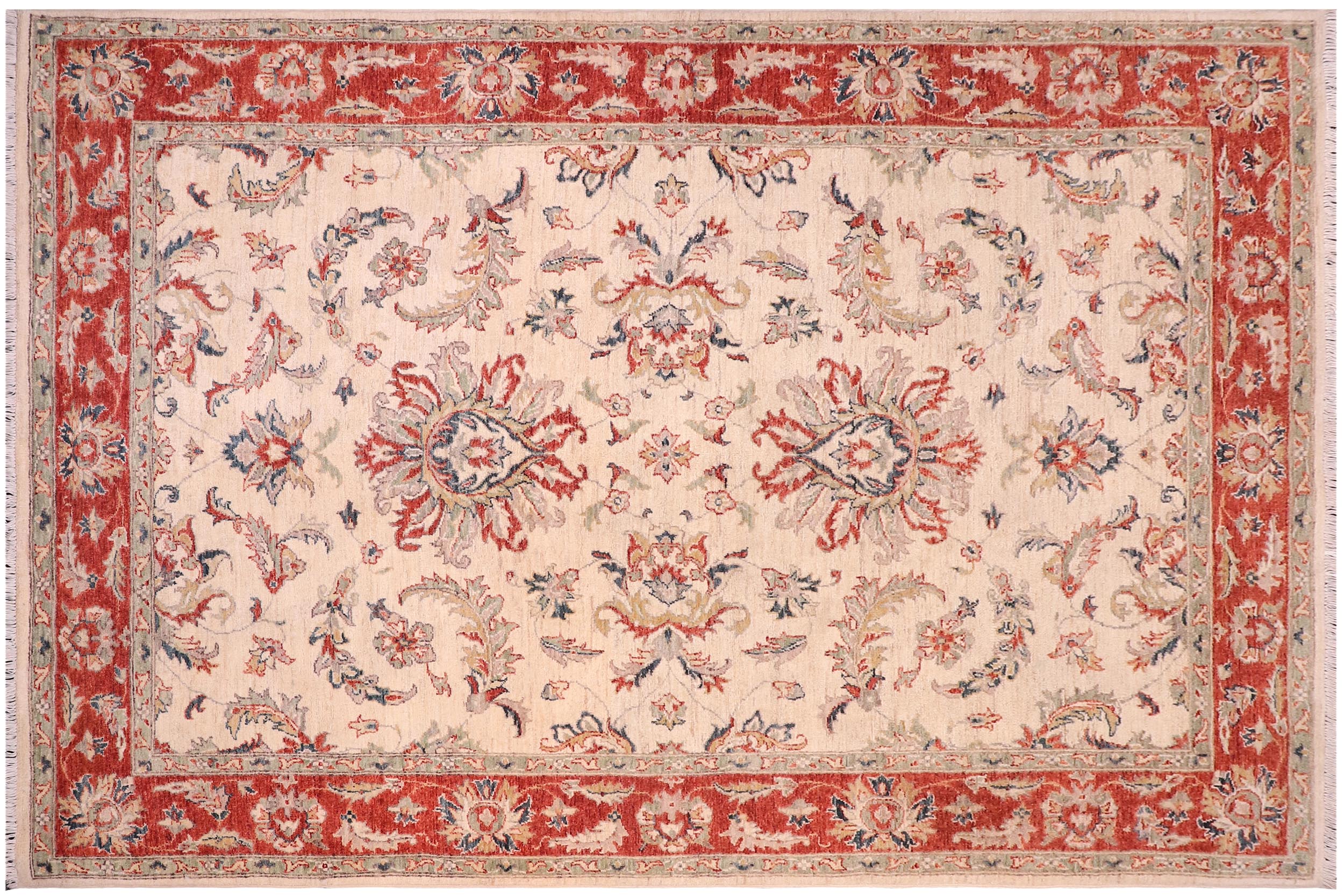 handmade Traditional Kafkaz Ivory Rust Hand Knotted RECTANGLE 100% WOOL area rug 5x8