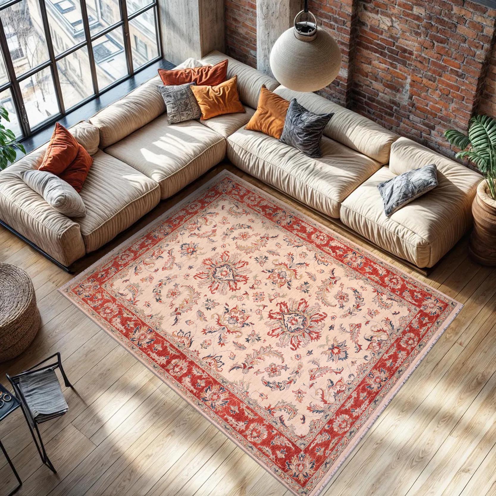 handmade Traditional Kafkaz Ivory Rust Hand Knotted RECTANGLE 100% WOOL area rug 5x8