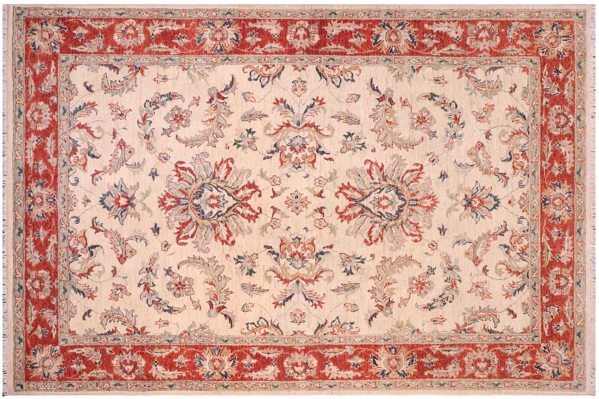 handmade Traditional Kafkaz Ivory Rust Hand Knotted RECTANGLE 100% WOOL area rug 5x8