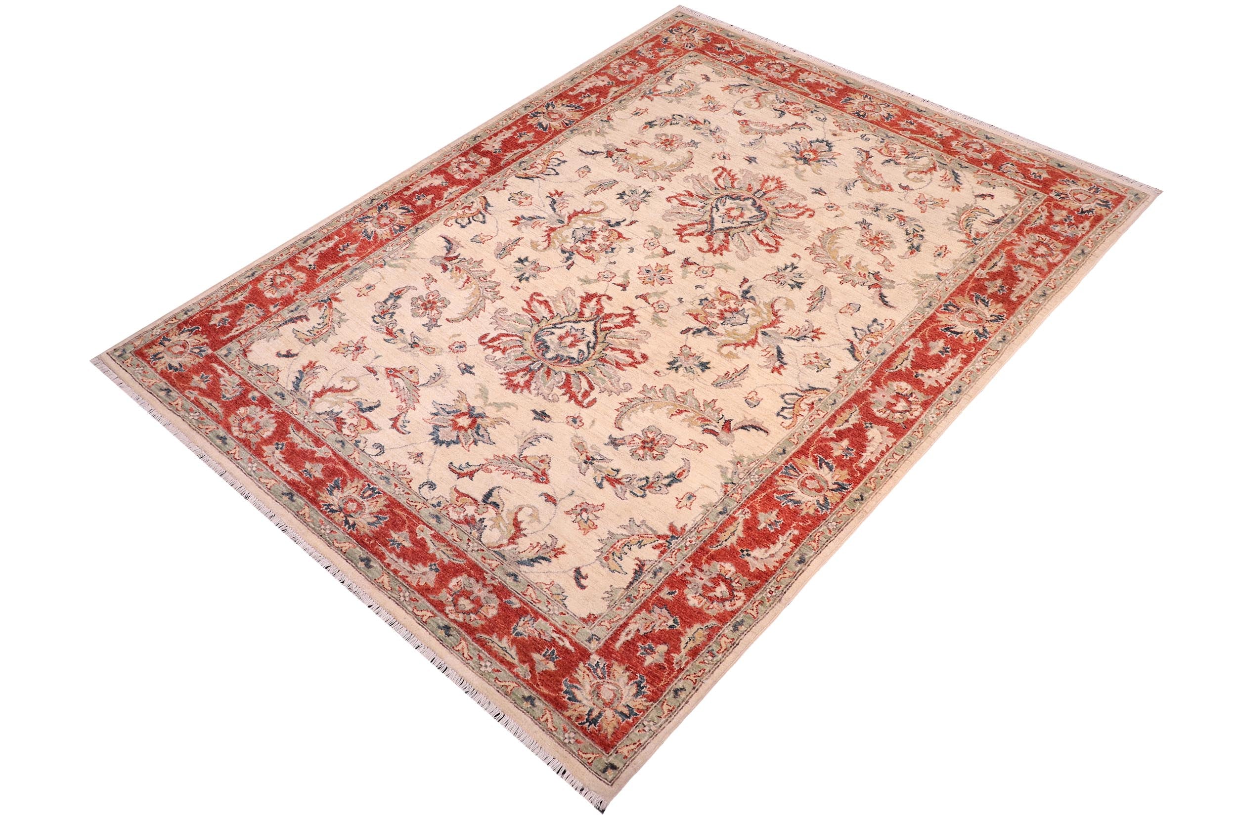 handmade Traditional Kafkaz Ivory Rust Hand Knotted RECTANGLE 100% WOOL area rug 5x8