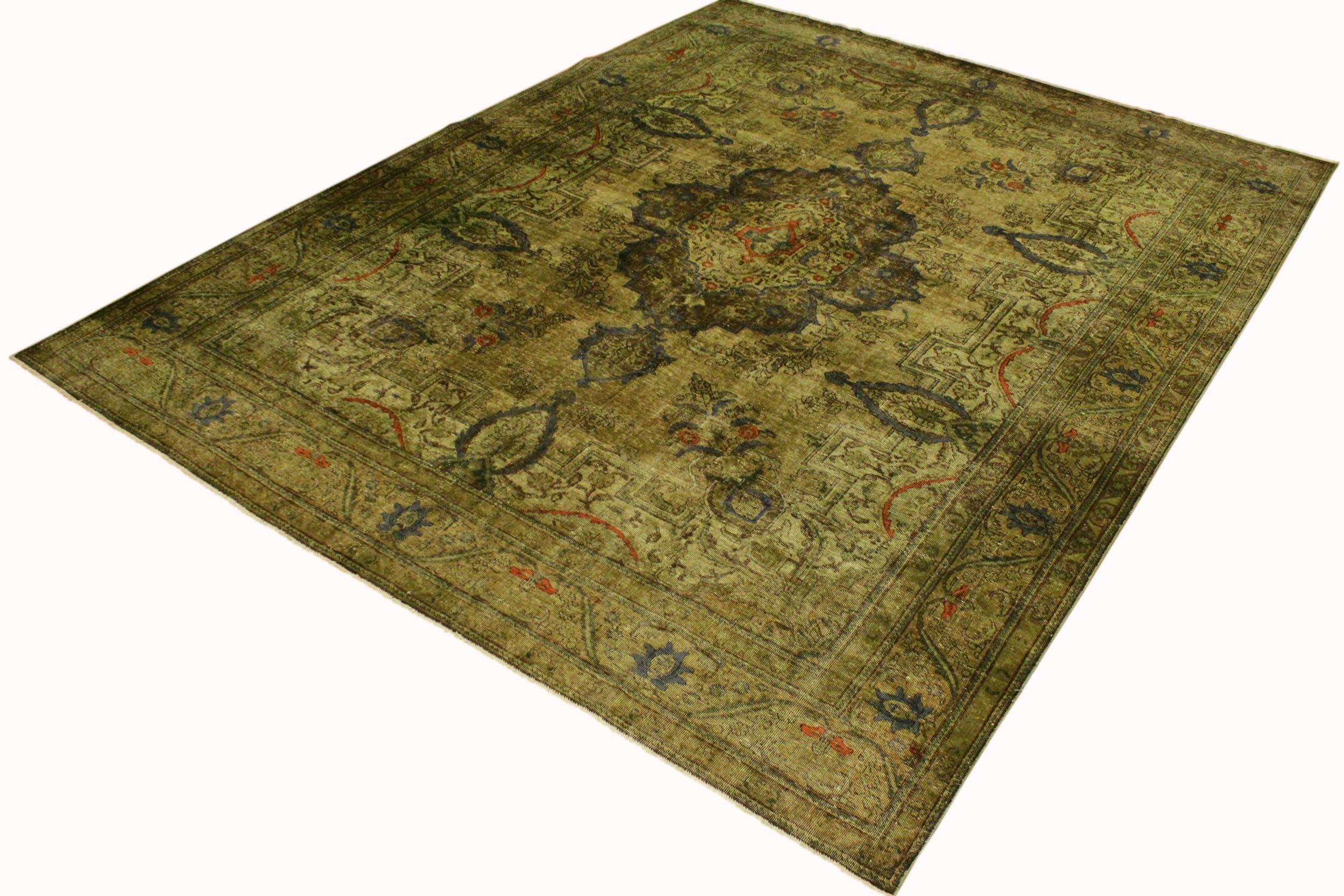 handmade Modern Vintage Green Gray Hand Knotted RECTANGLE 100% WOOL area rug 10' x 13'