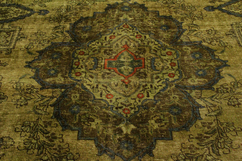 handmade Modern Vintage Green Gray Hand Knotted RECTANGLE 100% WOOL area rug 10' x 13'