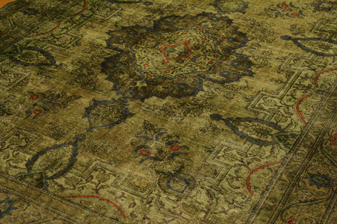 handmade Modern Vintage Green Gray Hand Knotted RECTANGLE 100% WOOL area rug 10' x 13'