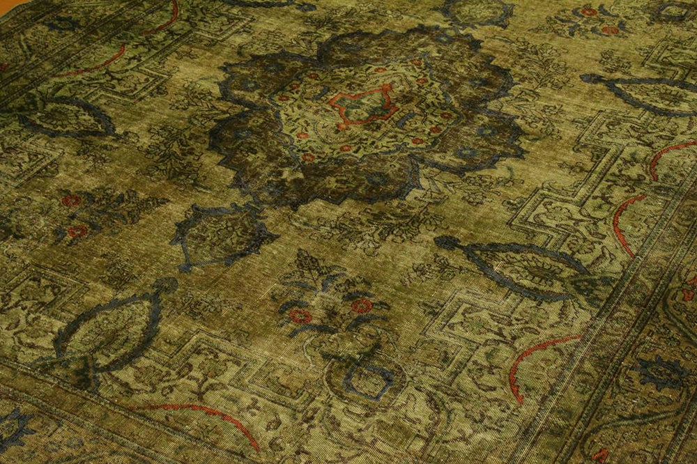 handmade Vintage Vintage Green Gray Hand Knotted RECTANGLE 100% WOOL area rug 10x13