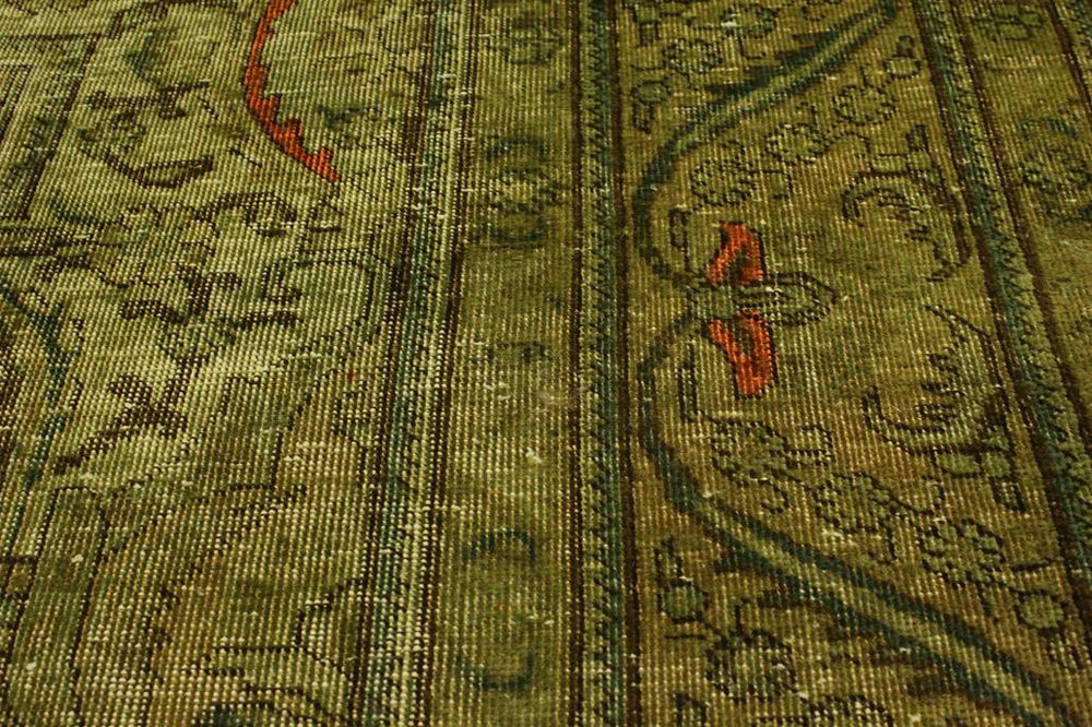 handmade Vintage Vintage Green Gray Hand Knotted RECTANGLE 100% WOOL area rug 10x13