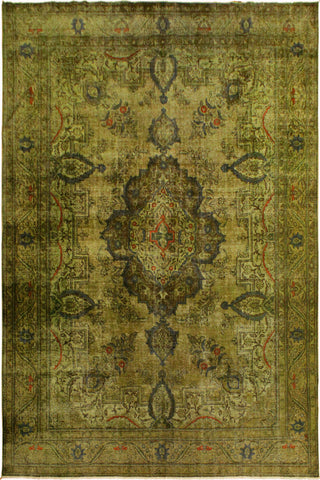 Vintage Distressed Persian Zetta Green/Gray Wool Rug - 9'8''X12'7''