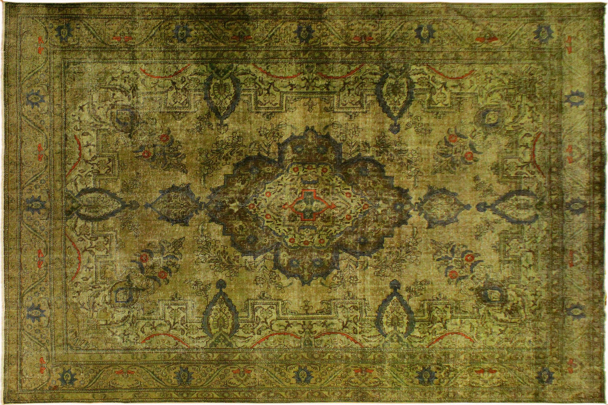 handmade Modern Vintage Green Gray Hand Knotted RECTANGLE 100% WOOL area rug 10' x 13'