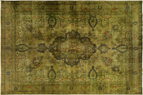 handmade Modern Vintage Green Gray Hand Knotted RECTANGLE 100% WOOL area rug 10' x 13'