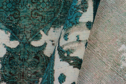 handmade Vintage Vintage Ivory Teal Hand Knotted RECTANGLE 100% WOOL area rug 8x11