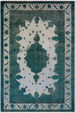 Vintage Distressed Persian Yahaira Ivory/Teal Wool Rug - 7'10'' x 11'5''