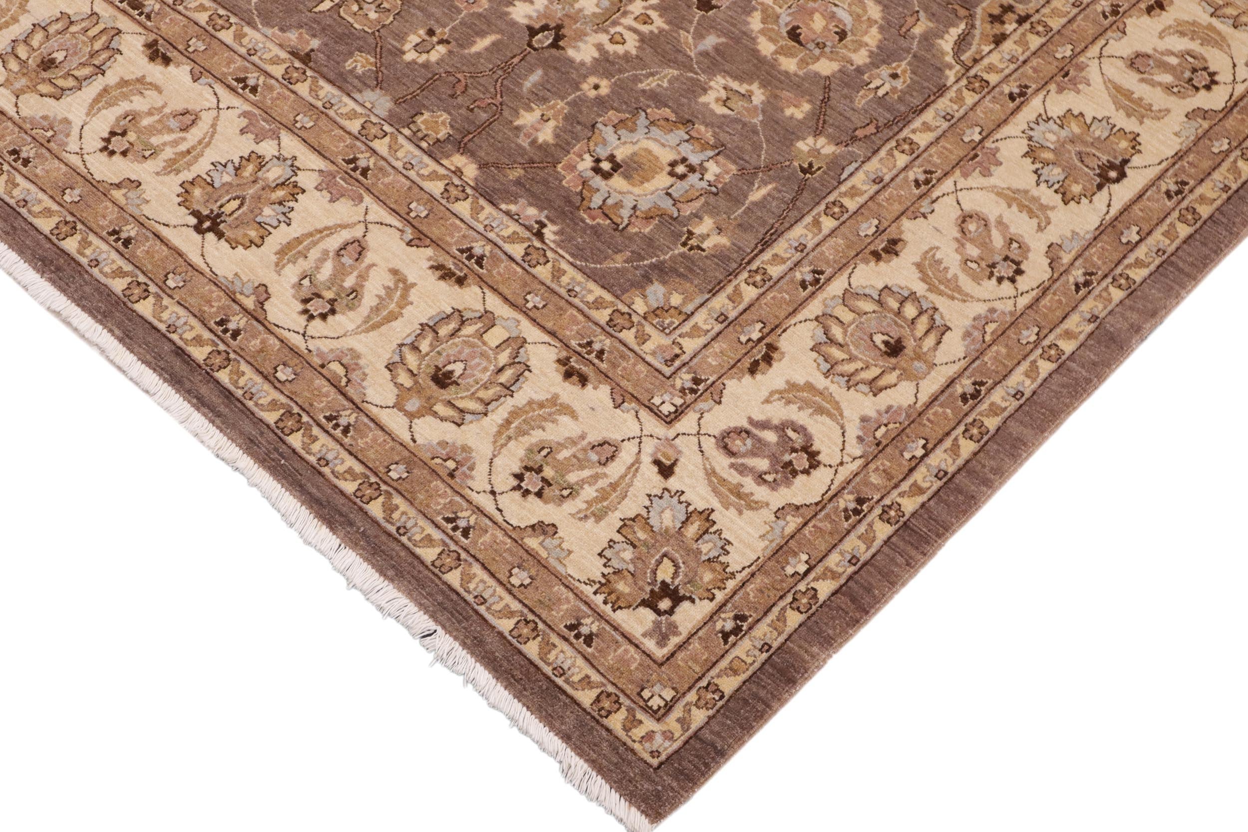 handmade Transitional Kafkaz Brown Beige Hand Knotted RECTANGLE 100% WOOL area rug 9' x 12'