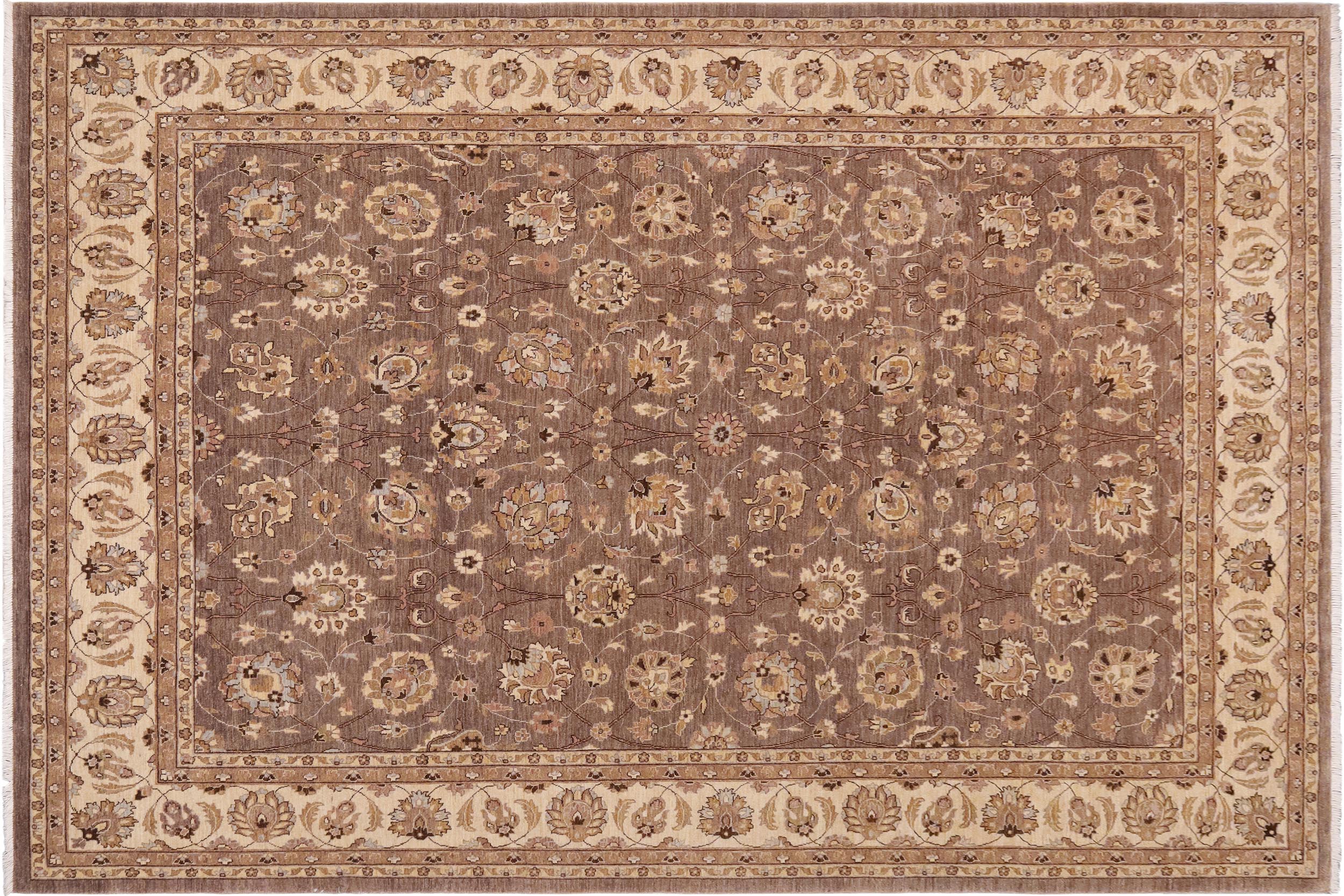 handmade Transitional Kafkaz Brown Beige Hand Knotted RECTANGLE 100% WOOL area rug 9' x 12'