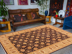 handmade Transitional Kafkaz Aubergine Beige Hand Knotted RECTANGLE 100% WOOL area rug 9X12